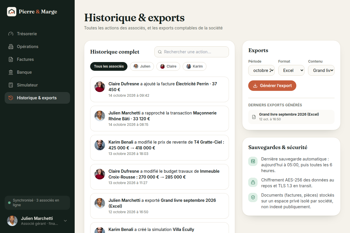 Historique des actions et exports