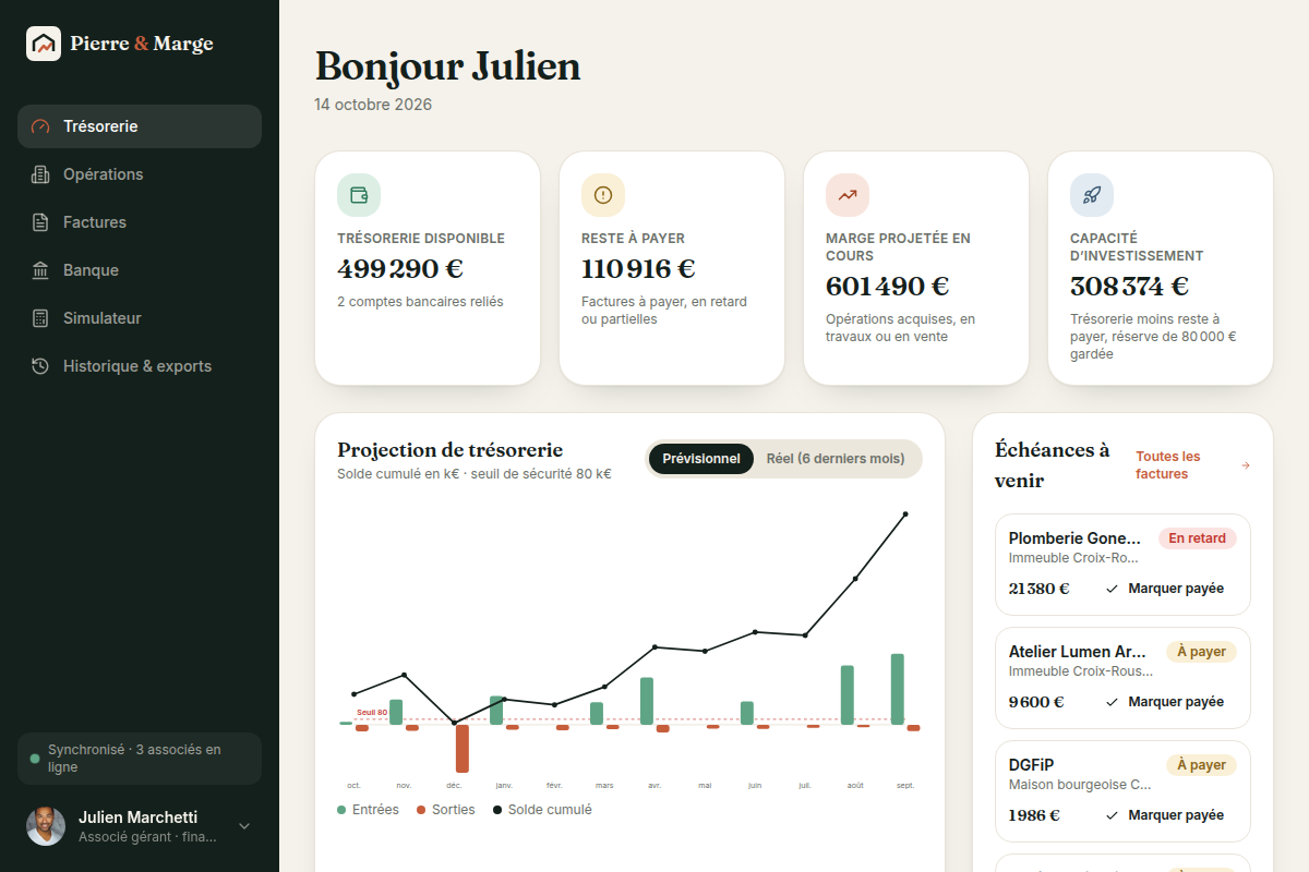 Trésorerie, projection et échéances à venir