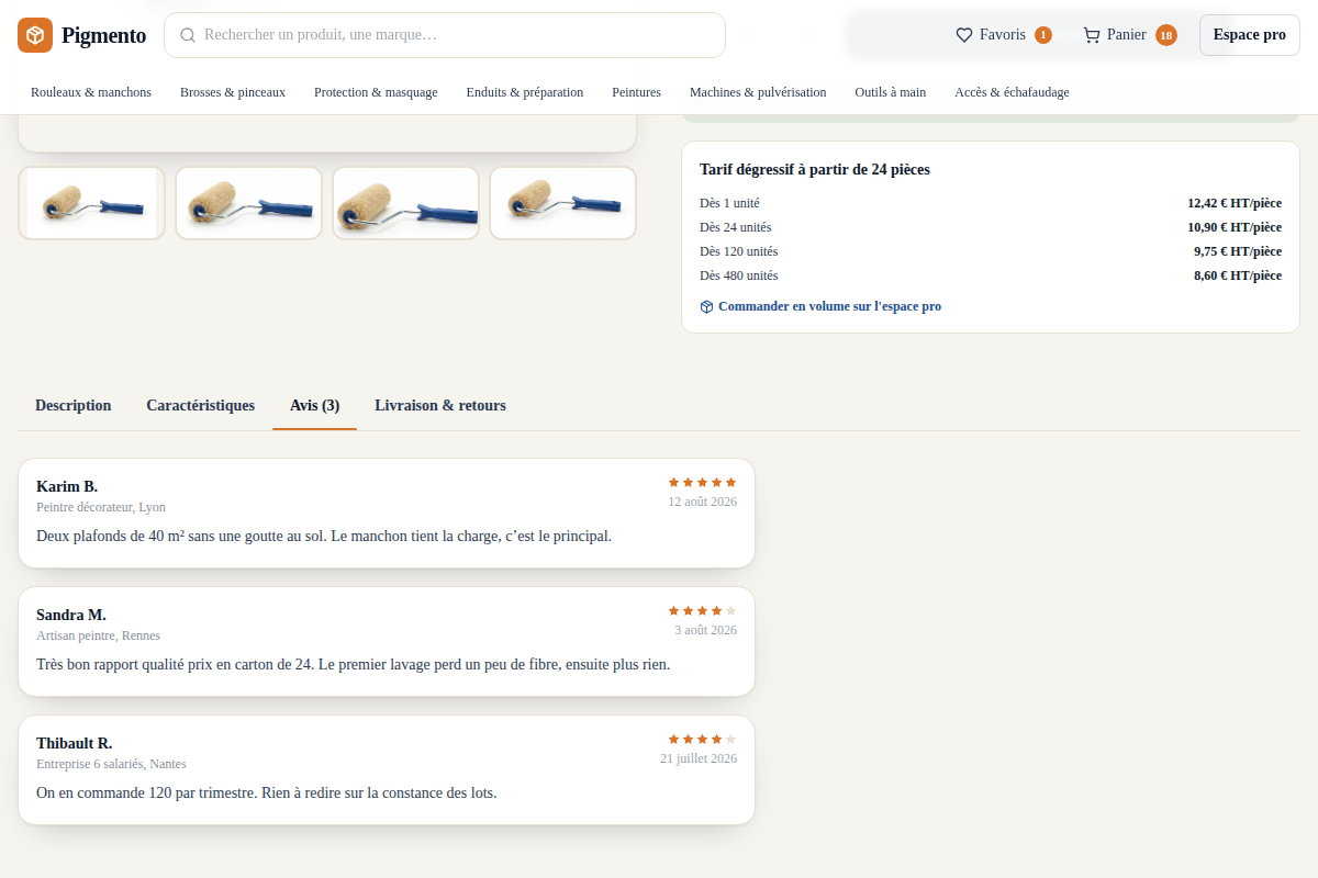 Onglet avis clients de la fiche produit