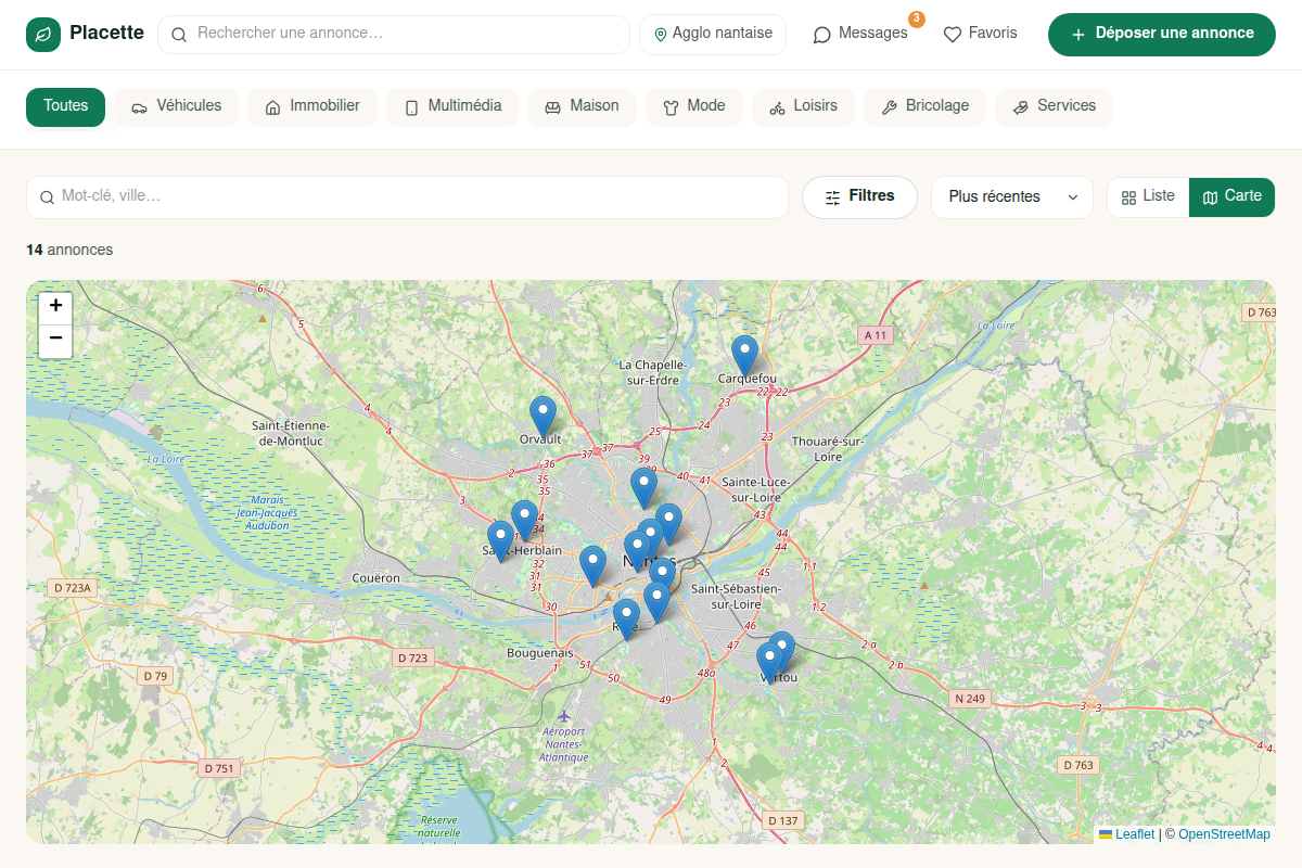 Carte interactive OpenStreetMap des annonces