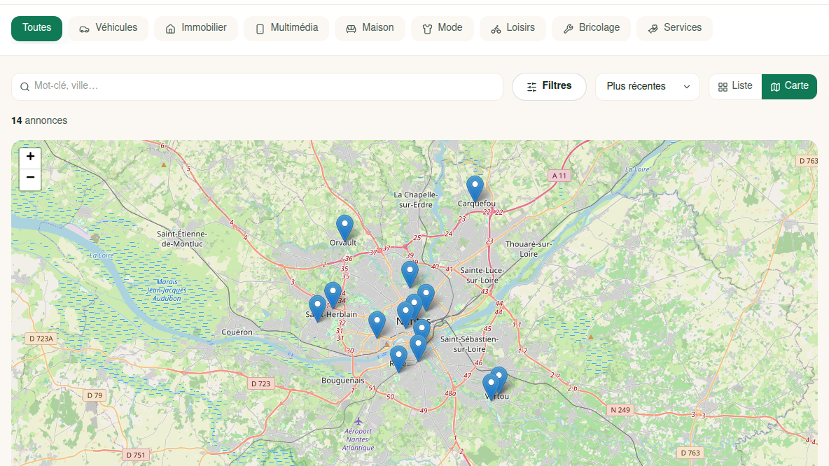 Recherche sur carte interactive