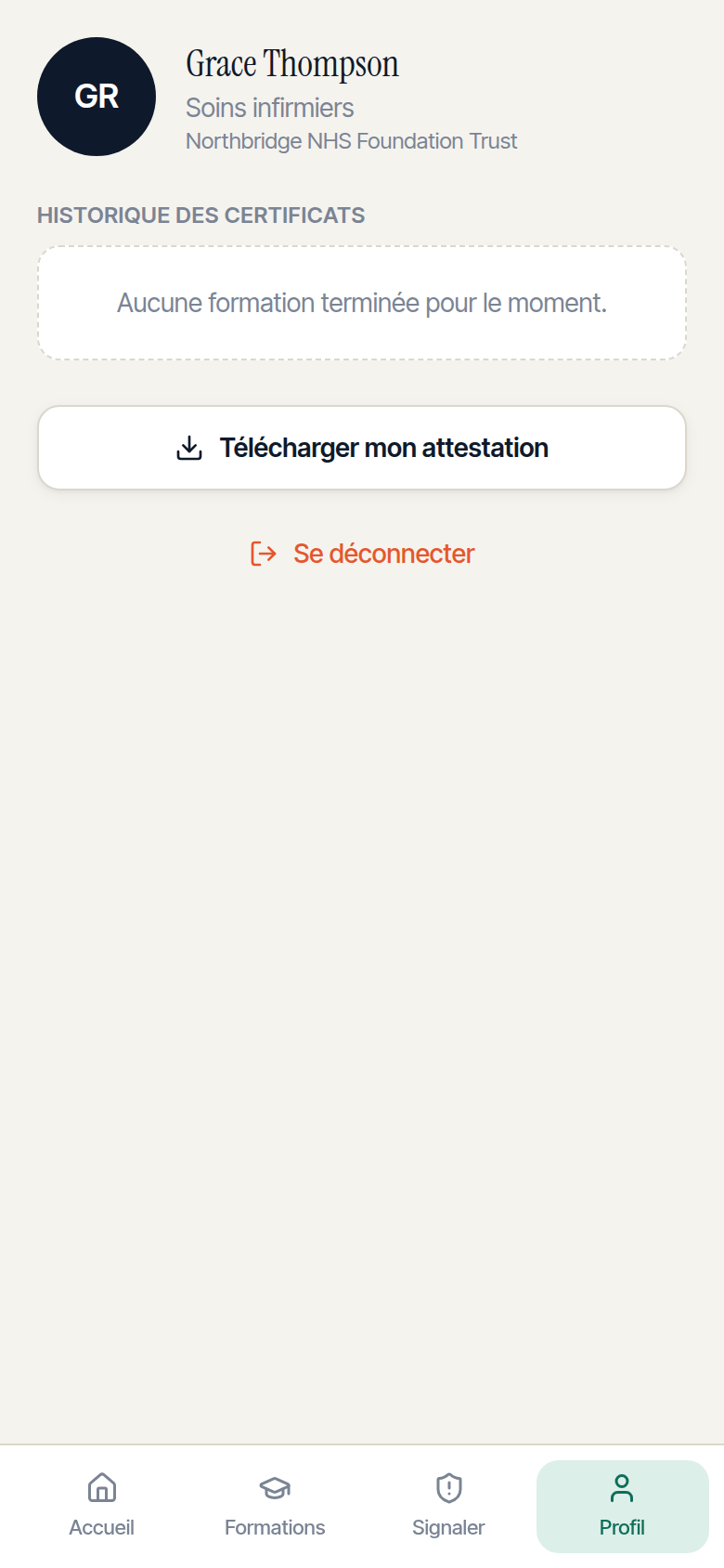 Profil et attestations du collaborateur