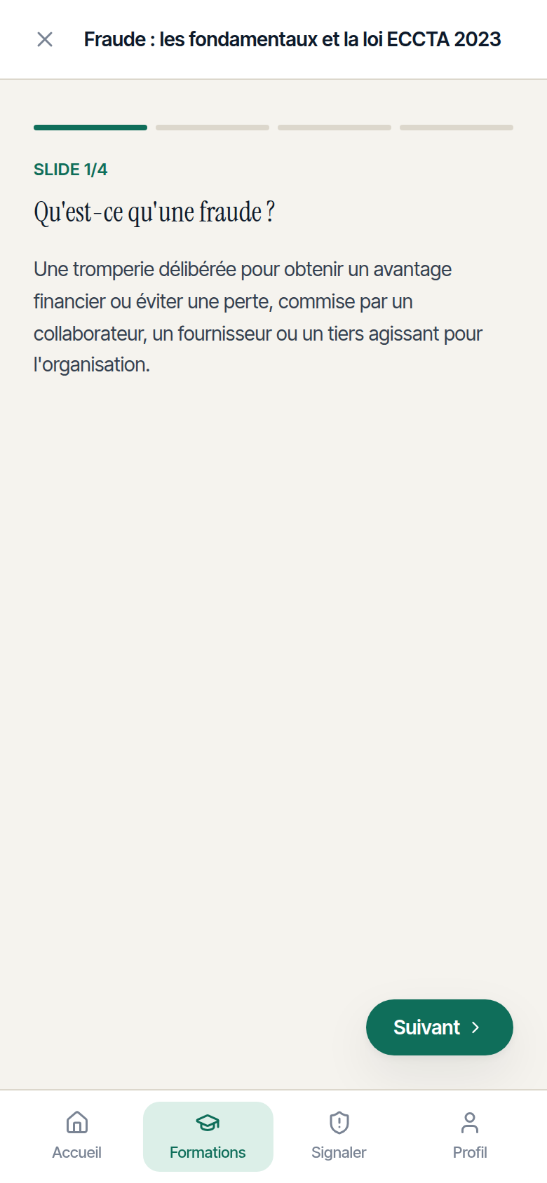 Lecteur de cours avec slides et quiz