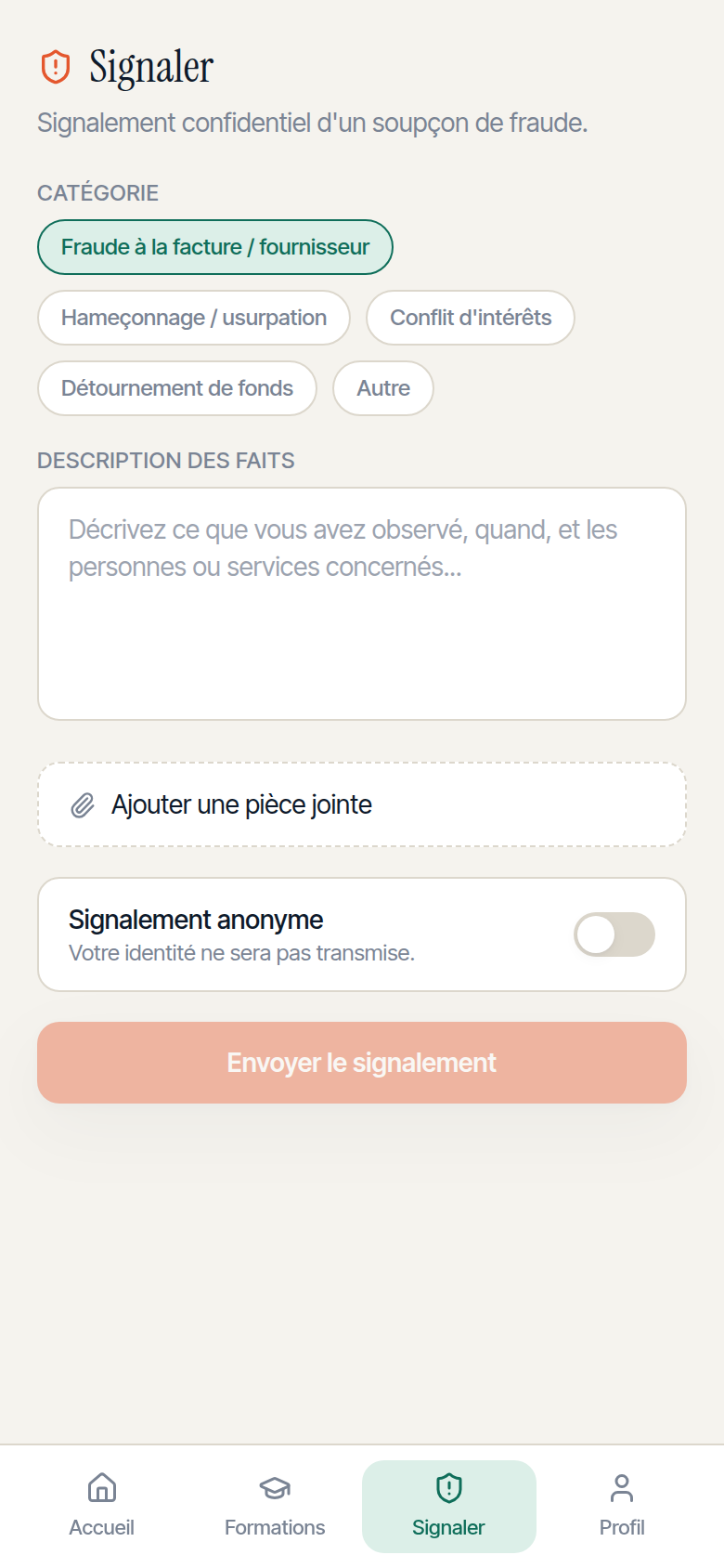 Signalement confidentiel d'un soupçon de fraude