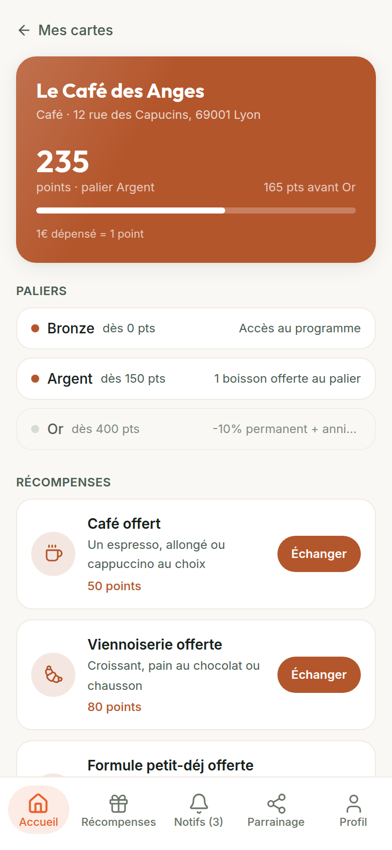 Progression vers le palier supérieur