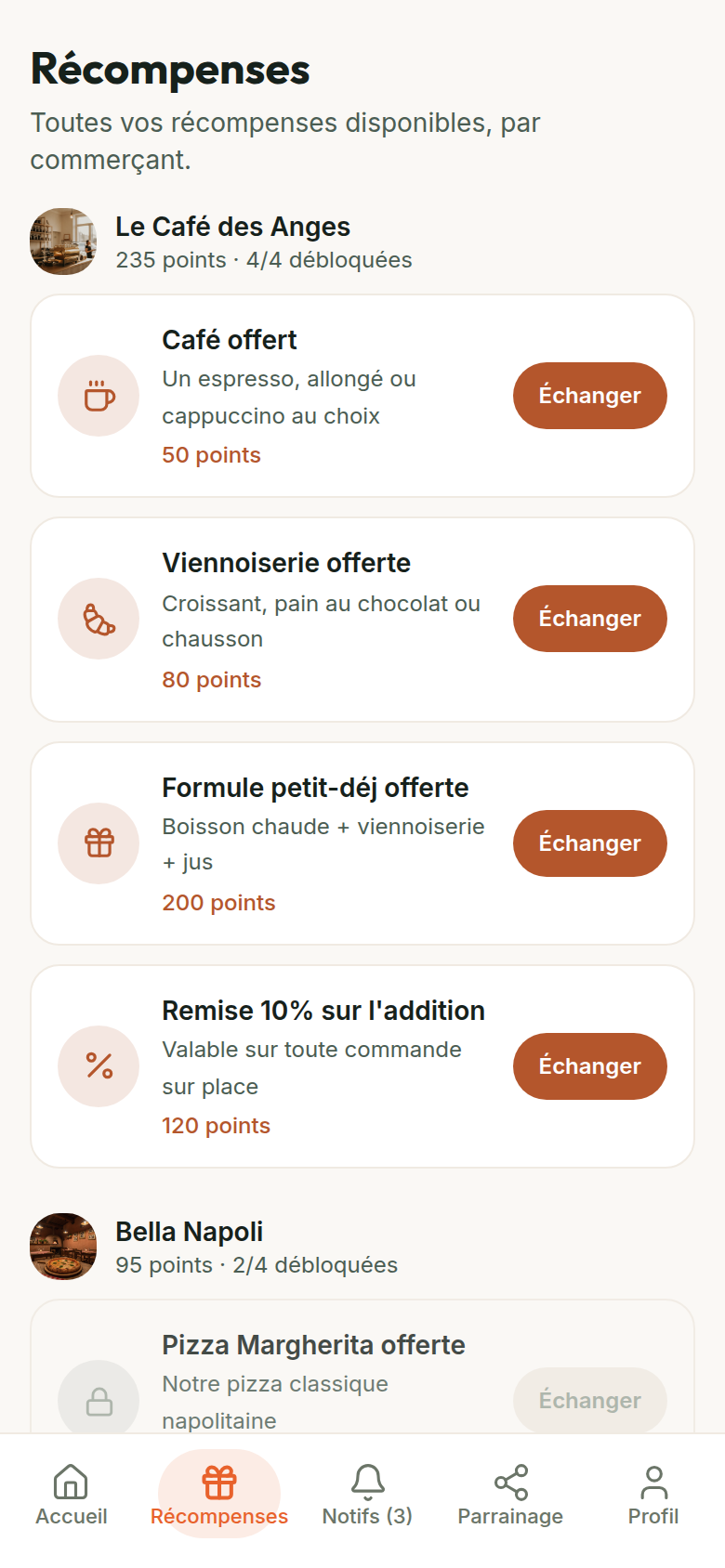 Catalogue de récompenses à échanger