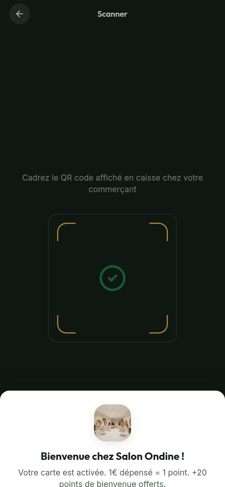 Scan QR pour créditer un commerçant