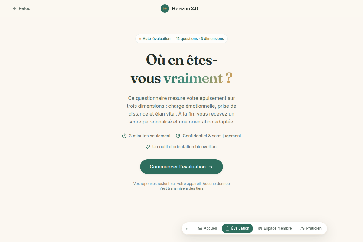 Auto-évaluation — 12 questions, 3 dimensions