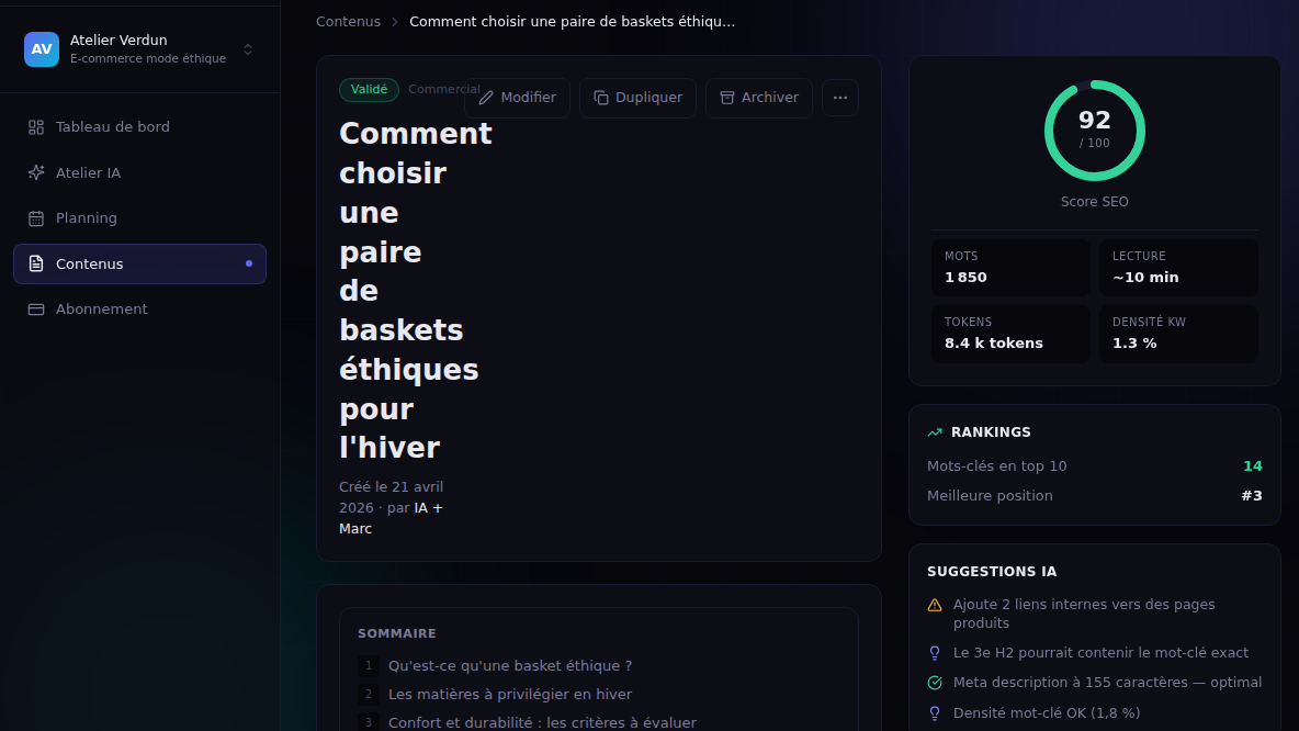 Score SEO et suggestions en direct