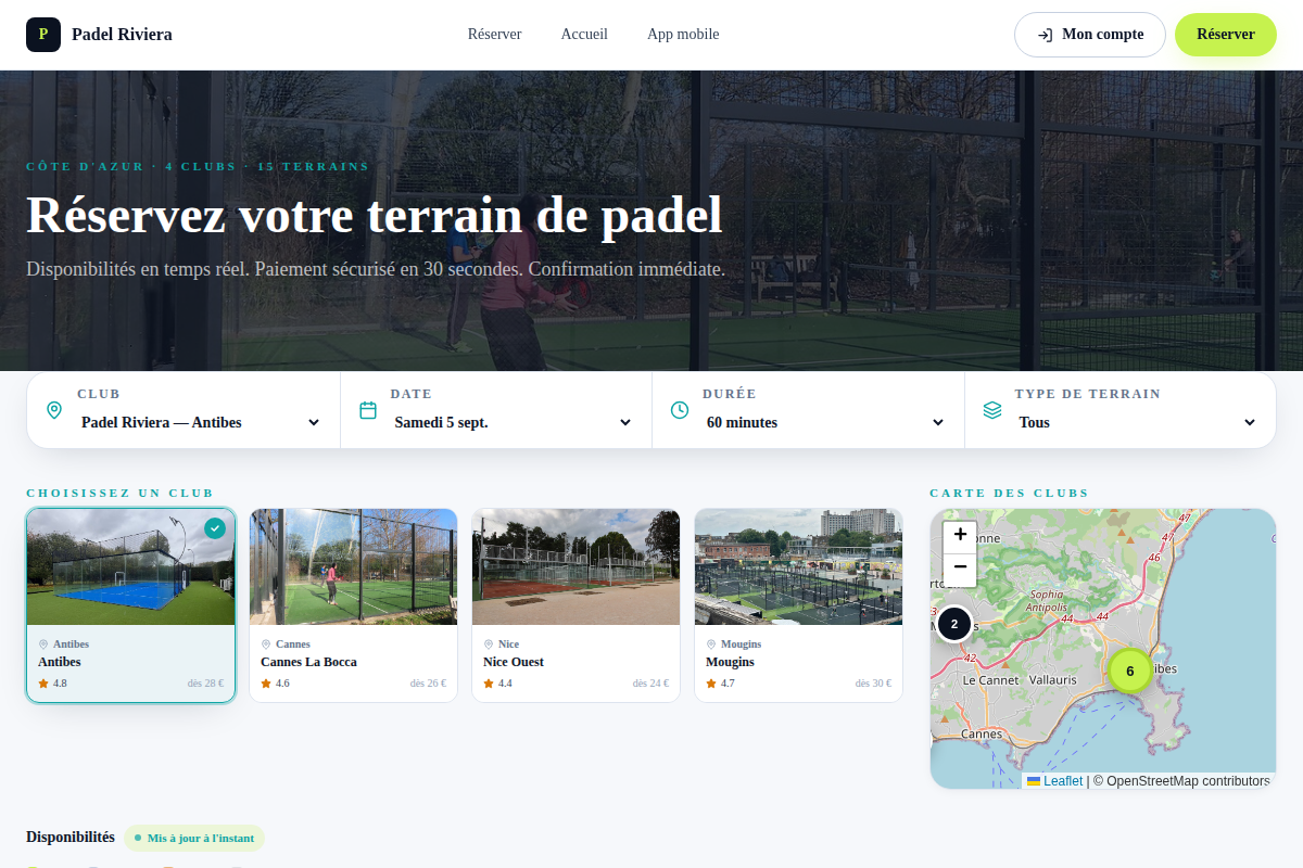 Recherche de créneau et carte des clubs