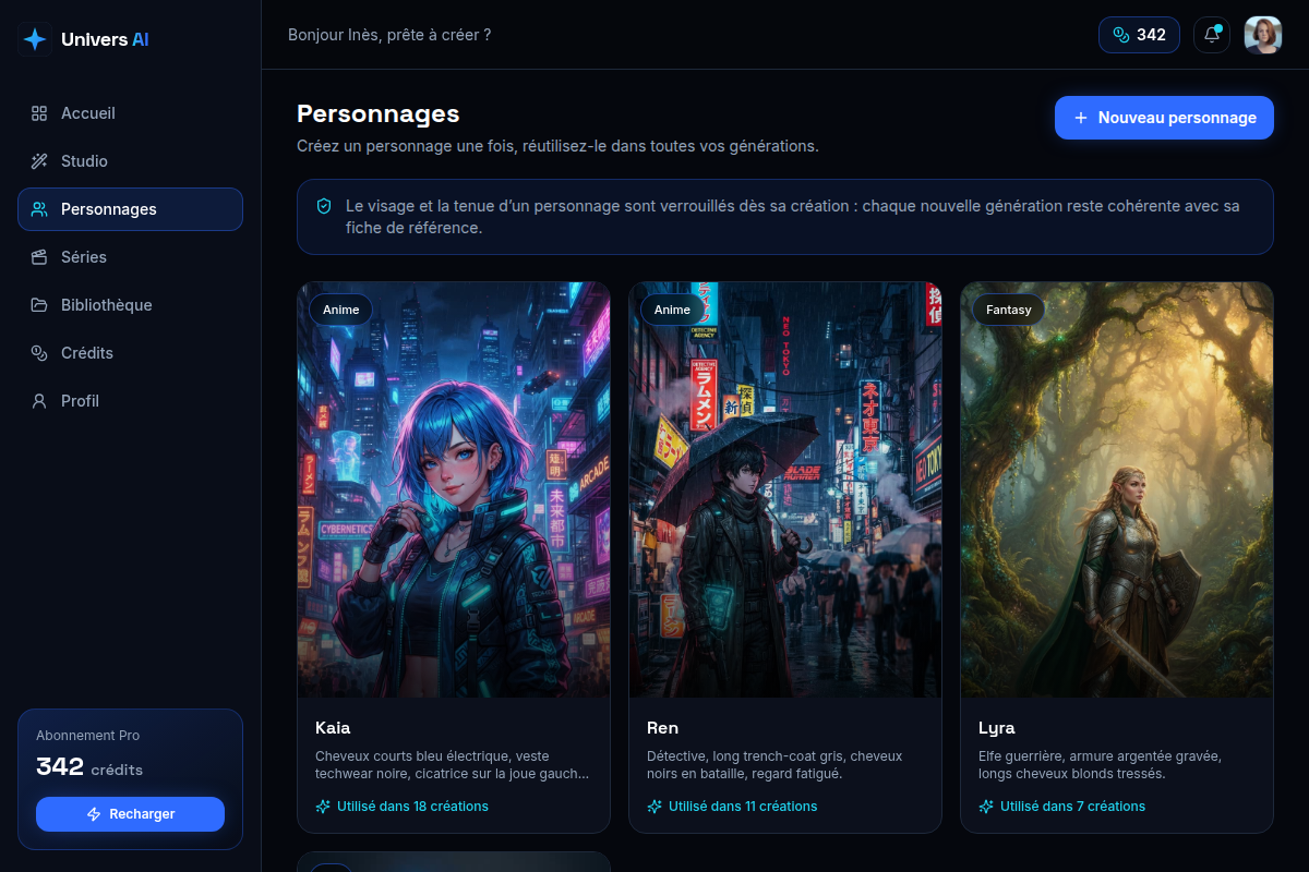 Personnages réutilisables entre créations