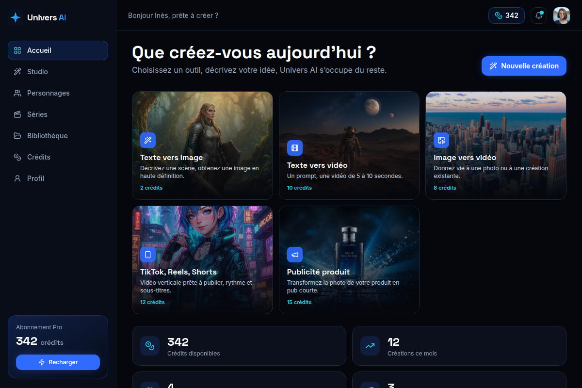 Accueil : outils de génération et stats