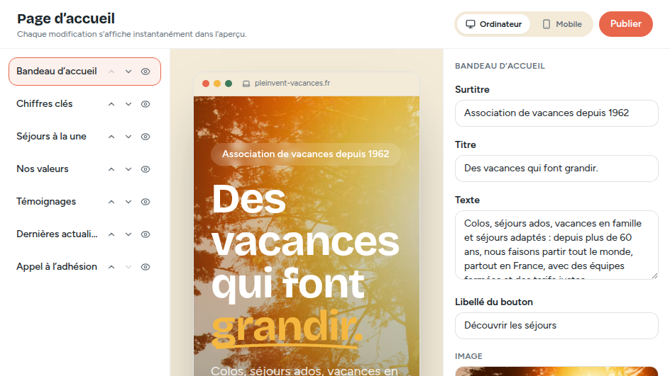Aperçu live avant publication