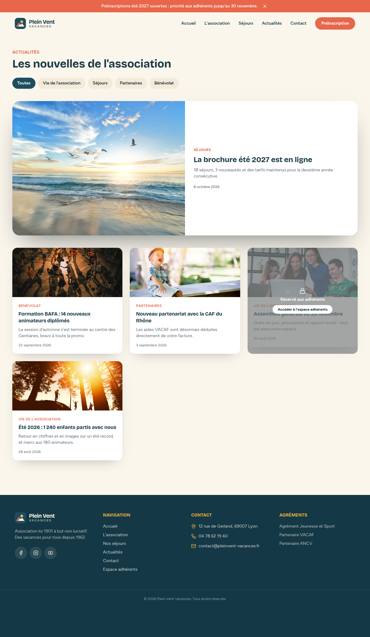 Actualités filtrables, articles réservés adhérents