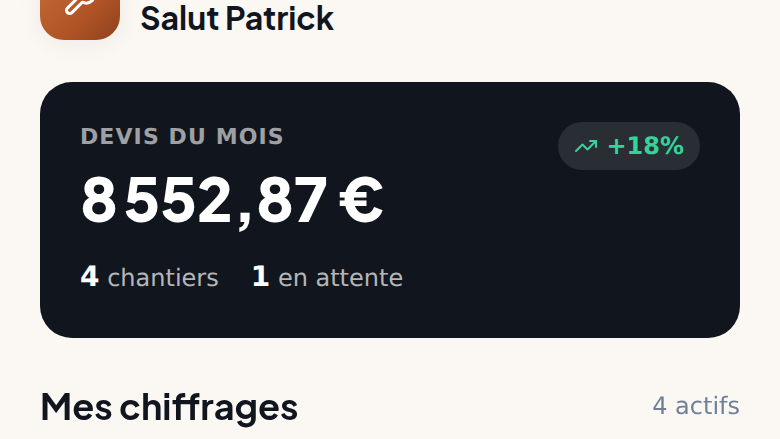 Les devis à relancer en tête d'app