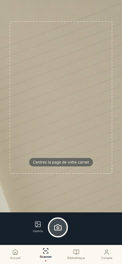 Cadrage caméra pour scanner une page manuscrite