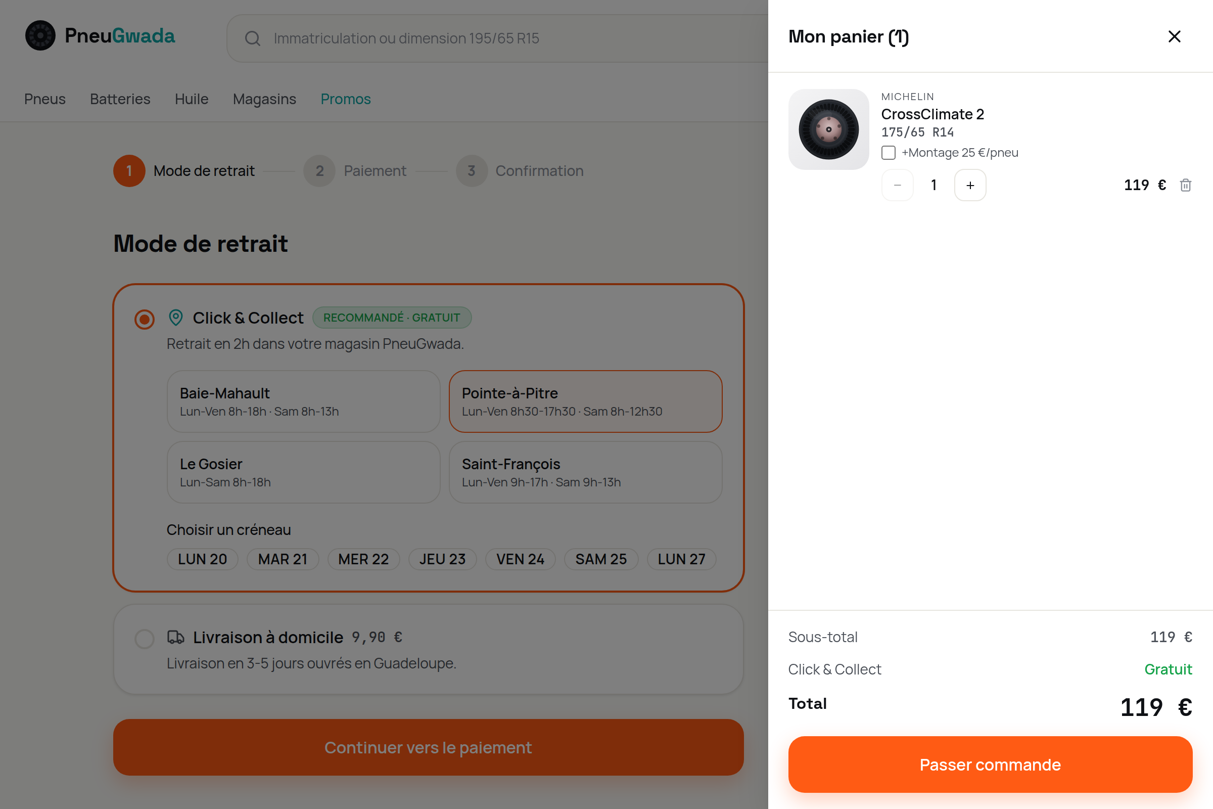 Checkout Click & Collect : choix du créneau