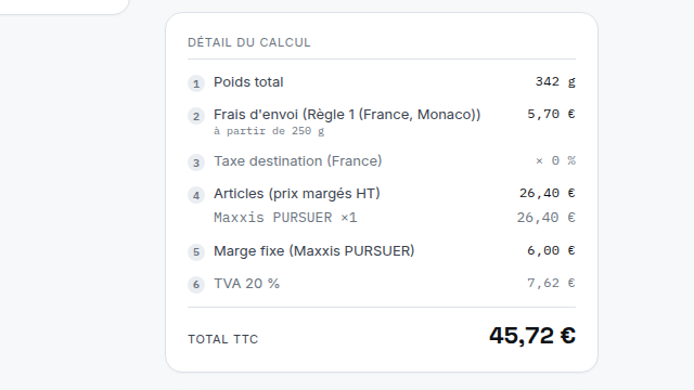 Détail de prix entièrement transparent