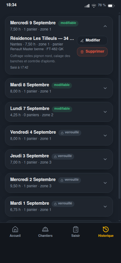 Historique avec verrouillage automatique à J-4