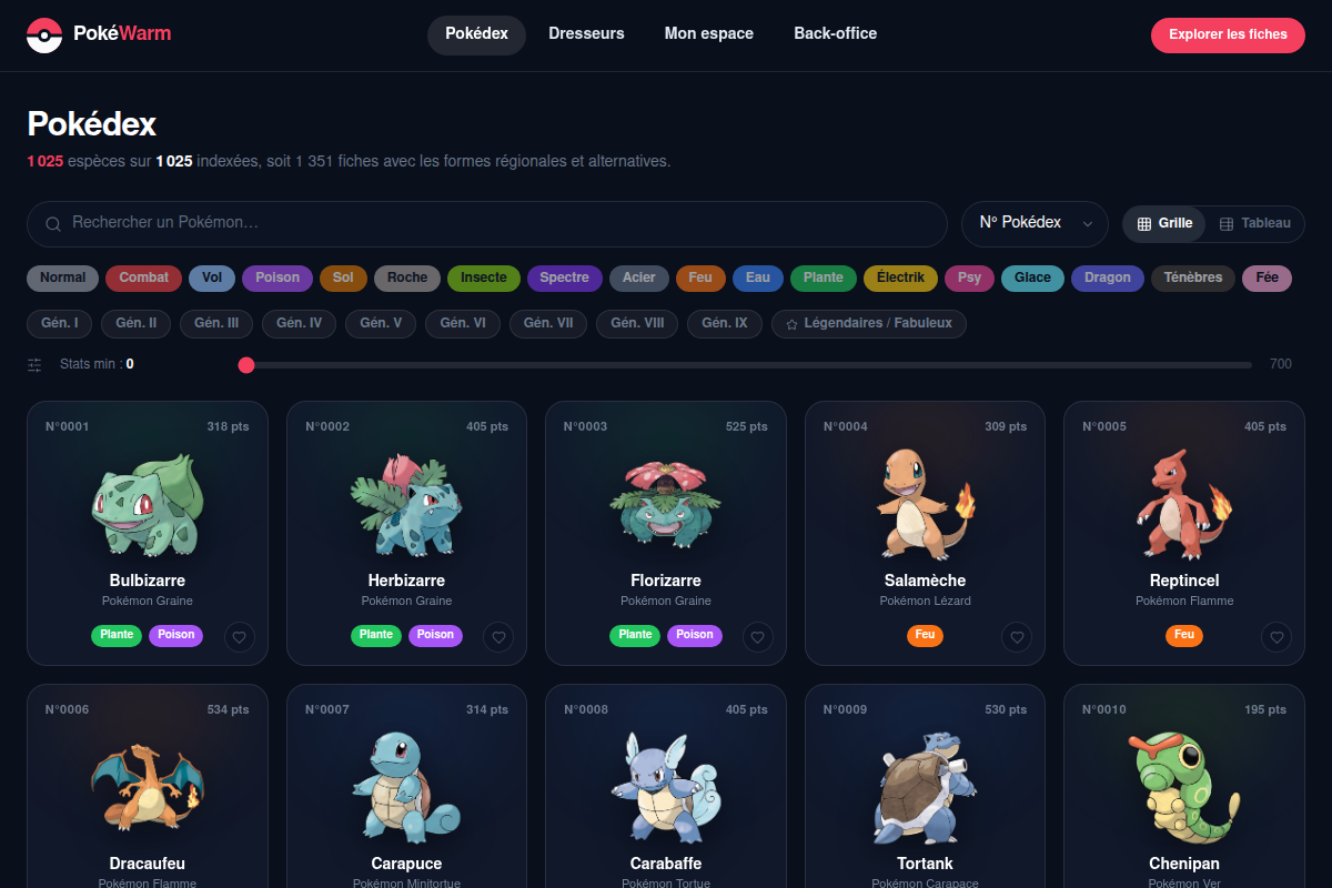Catalogue des 1 025 espèces, recherche instantanée
