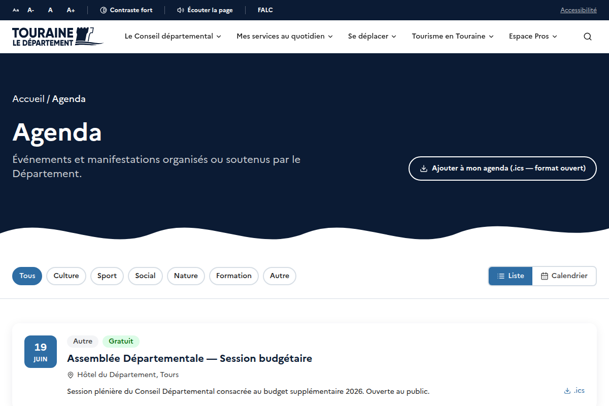 Agenda des événements du Département
