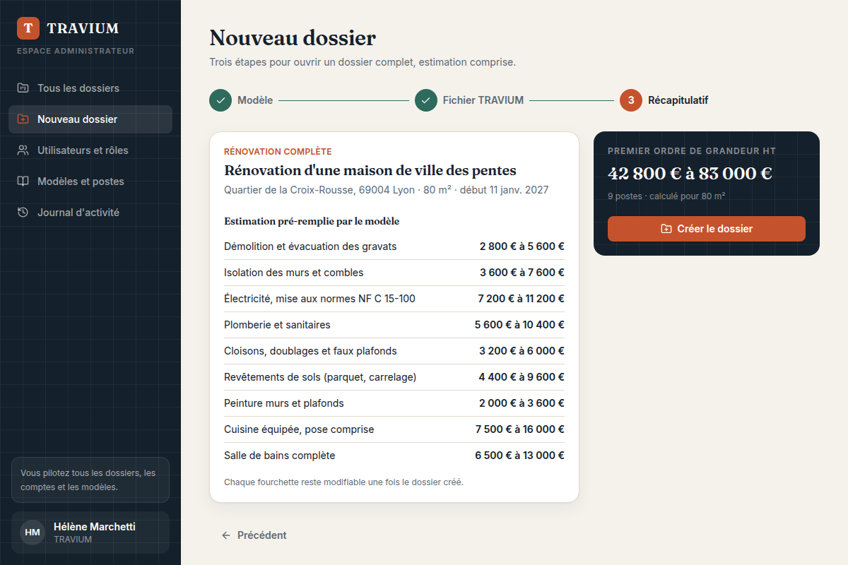 Nouveau dossier : estimation pré-remplie par le modèle