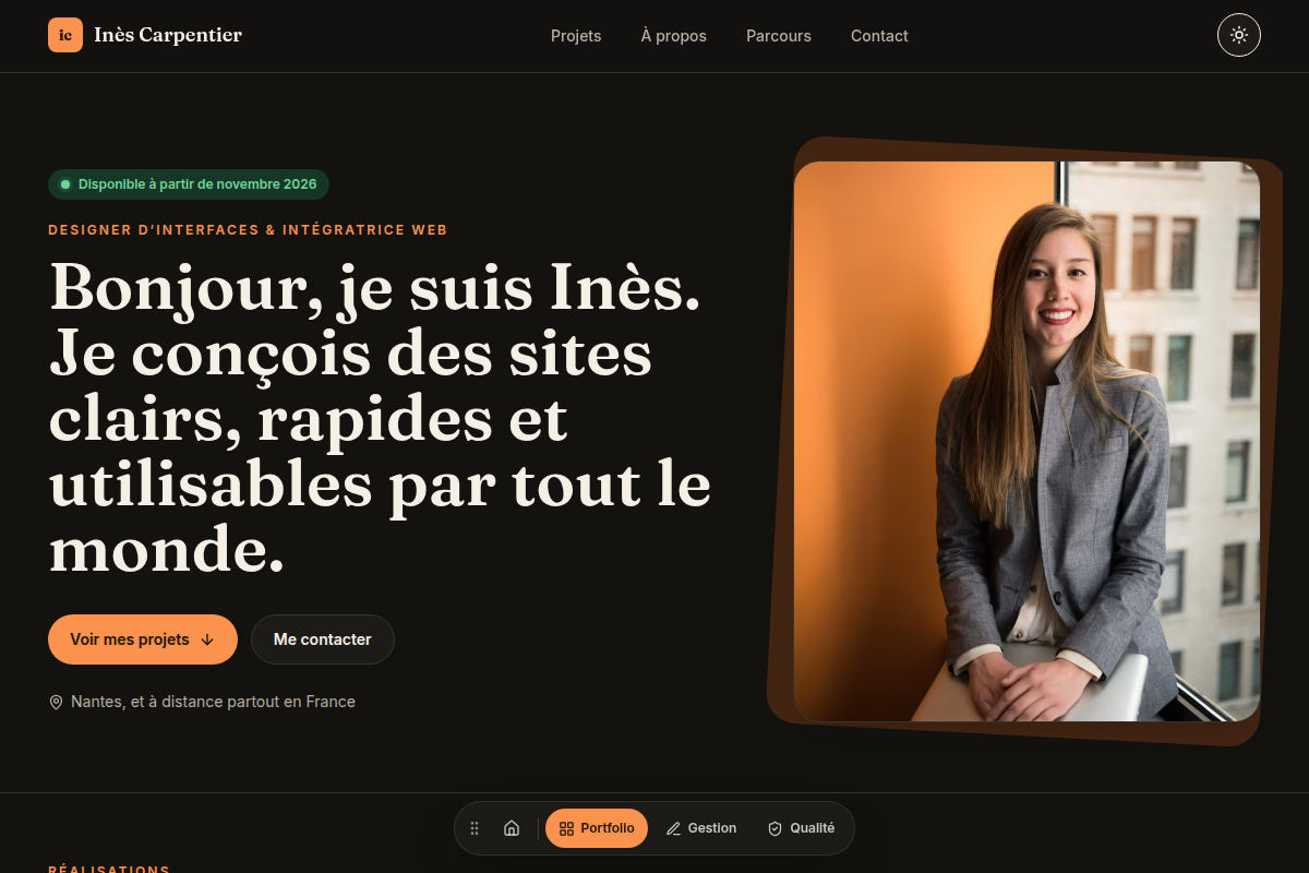 Thème sombre, cohérent sur toutes les pages