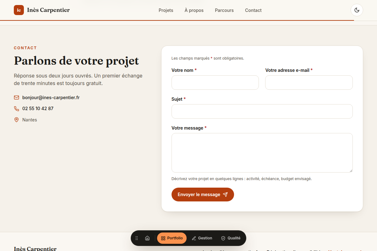 Formulaire de contact et coordonnées