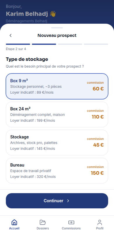 Nouveau prospect — type de stockage