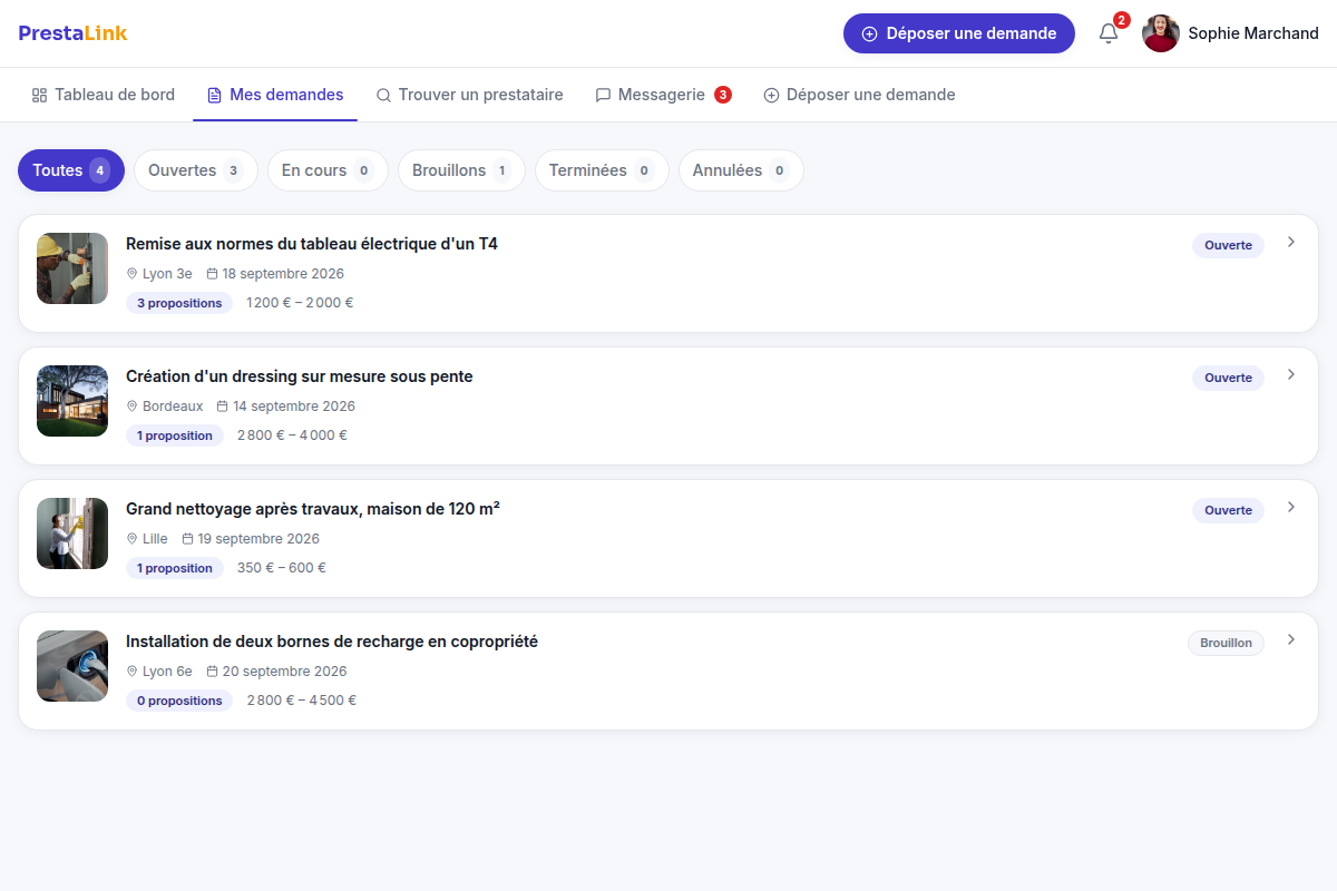 Suivi de mes demandes et de leur statut