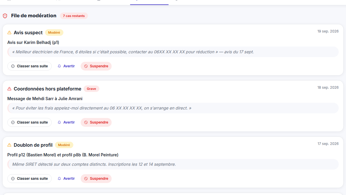 Modération et vérification des comptes