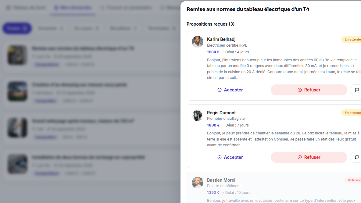 Comparer les propositions en un clic