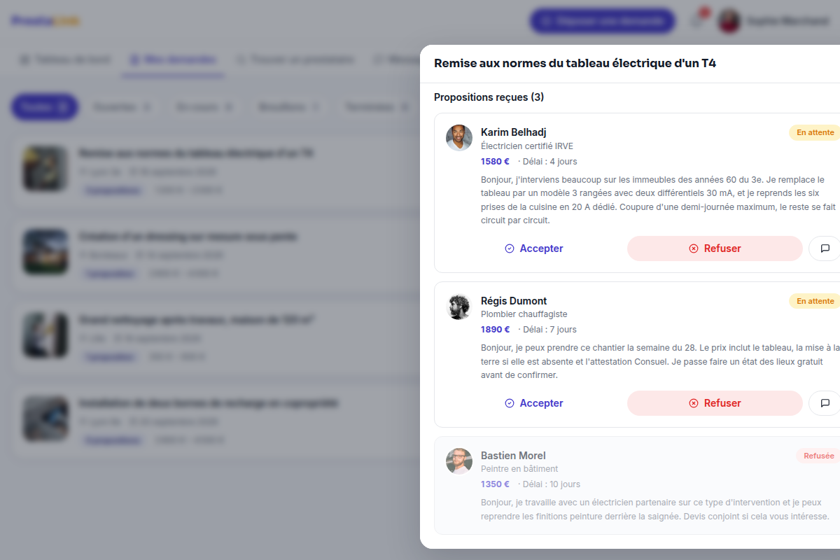 Comparer les propositions chiffrées reçues