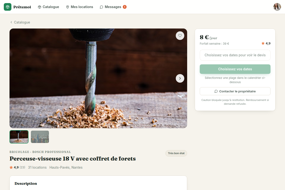 Fiche détaillée d'un objet à louer
