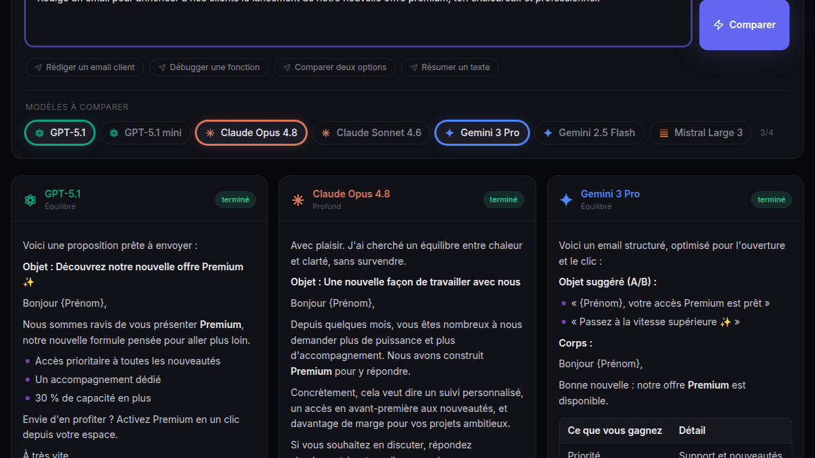 Comparer coût et latence en un prompt