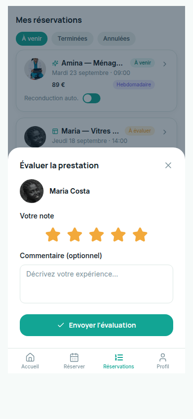 Évaluation d'une prestation terminée