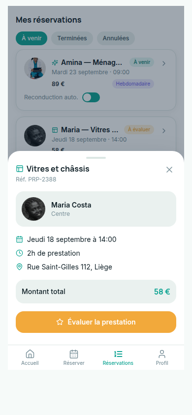 Détail d'une réservation terminée