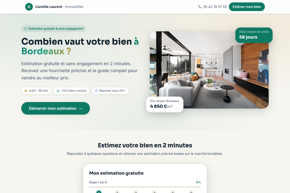 Tunnel de vente Prospéo — estimation Bordeaux