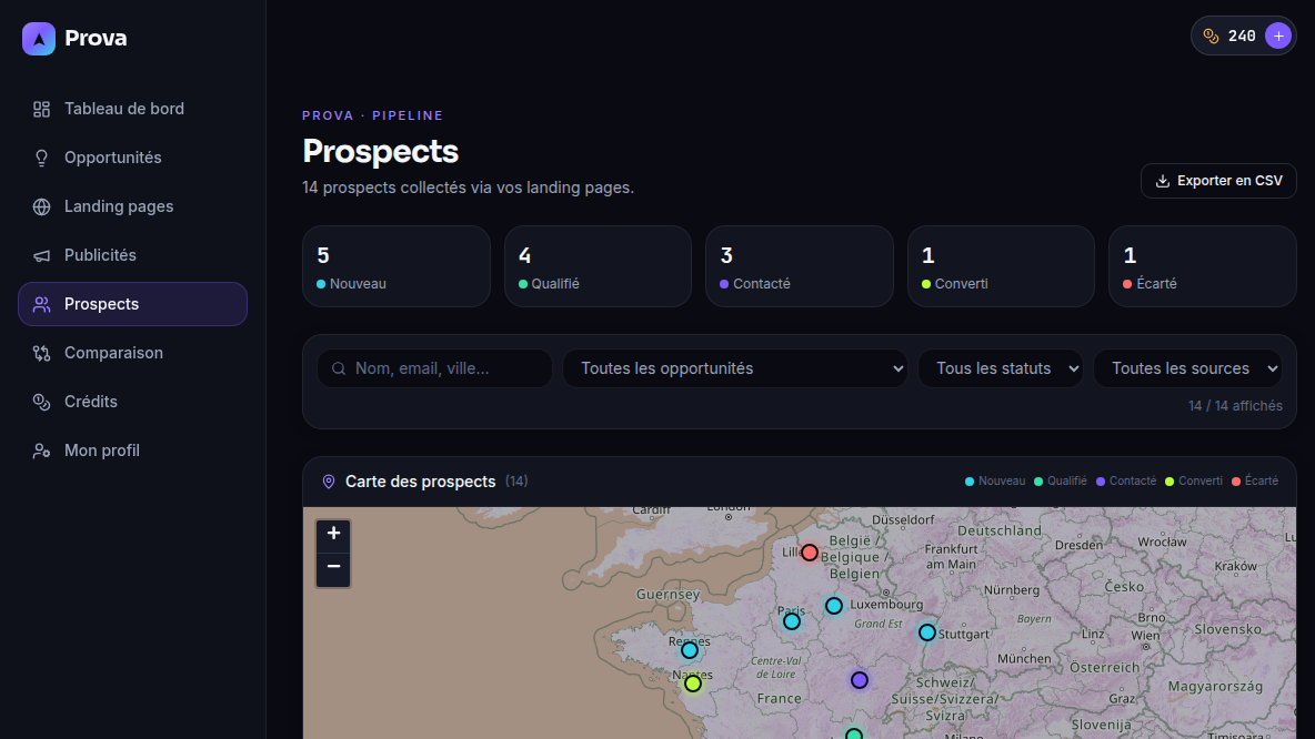 Prospects réels sur la carte