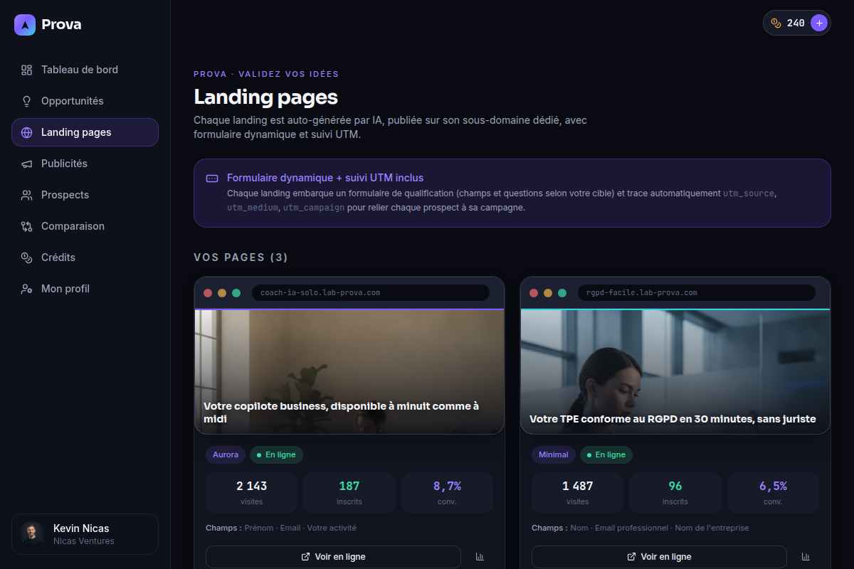 Landing pages générées automatiquement