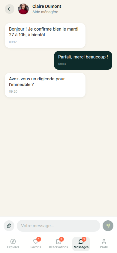 Messagerie directe avec le professionnel