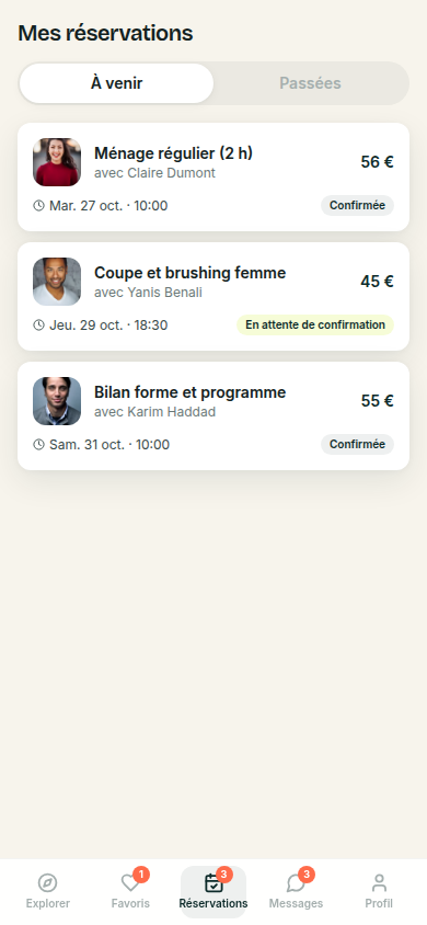 Suivi des réservations en cours et passées