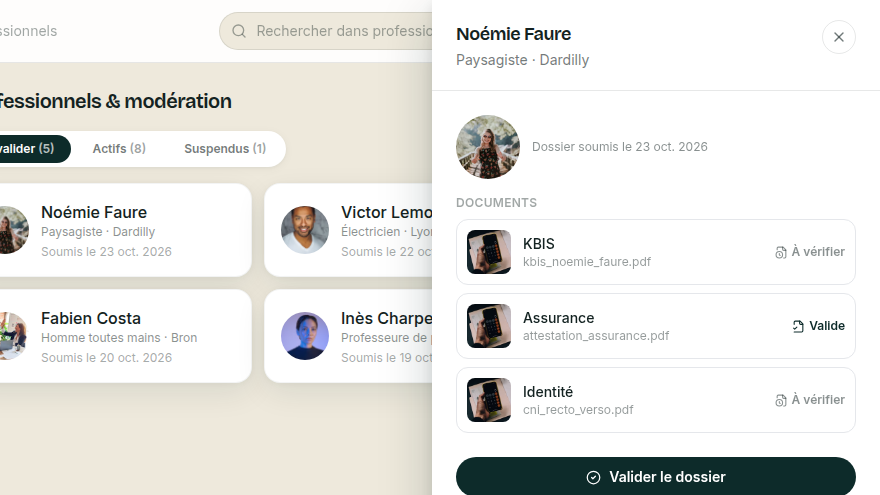 Vérification des pros avant mise en ligne
