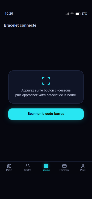 Emprunt du bracelet par scan du code-barres