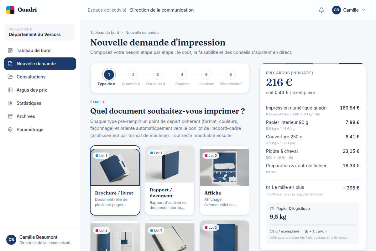 Assistant de demande, étape 1 : type de document