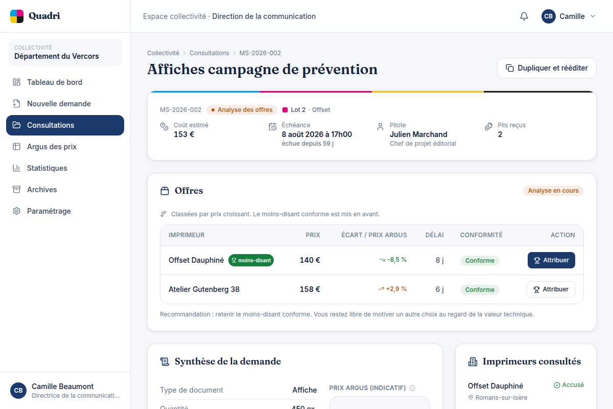 Comparaison des offres scellées, écart au prix argus