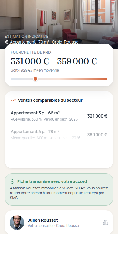 Estimation et comparables transmis à l'agence