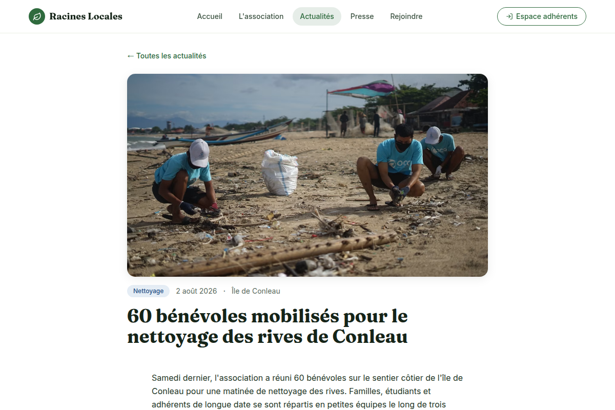 Détail d'un article avec image et catégorie