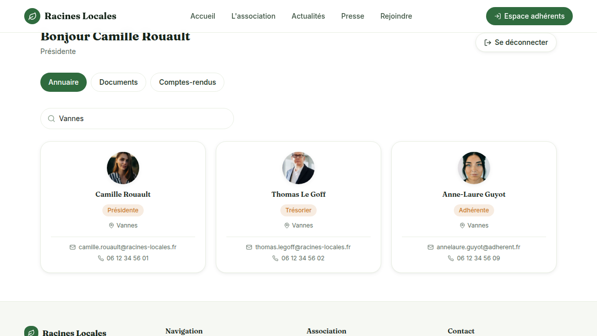 Annuaire avec recherche instantanée