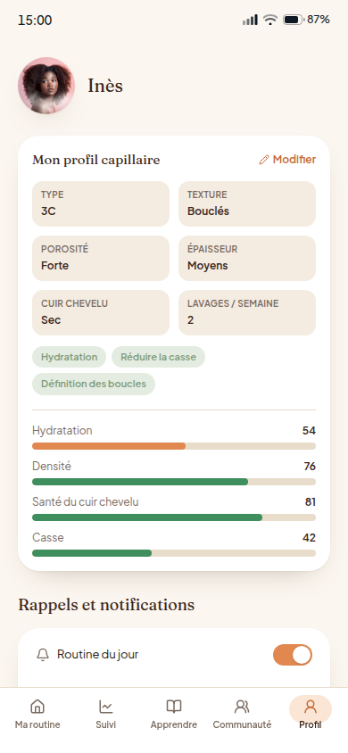 Profil capillaire et abonnement